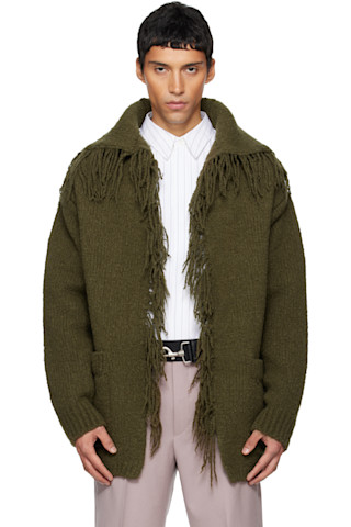 DRIES VAN NOTEN ベルギー製　モヘアカーディガン Dries Van Noten: Green Fringe Cardigan | SSENSE
