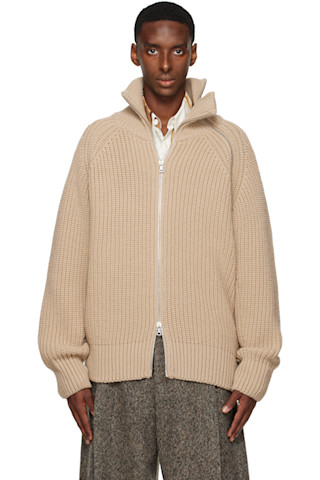 Beige Zip Sweater by Dries Van Noten on Sale