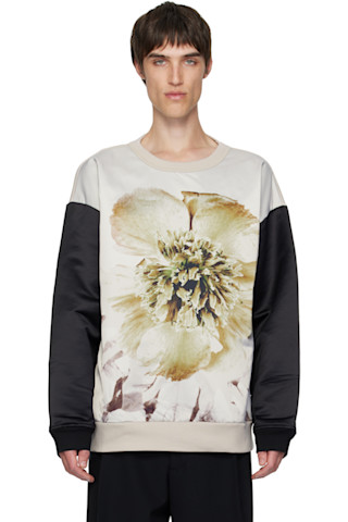 Dries Van Notenのオフホワイト＆ブラック パネル スウェットシャツが