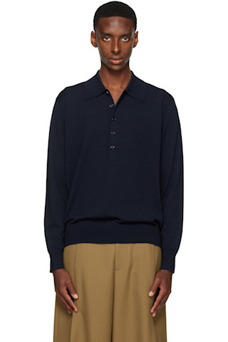 Dries Van Notenのネイビー ウール ニットポロシャツがセール中