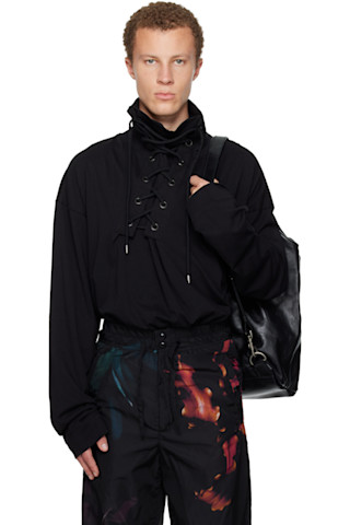 Black Lace-Up Shirt by Dries Van Noten on Sale