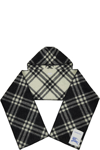 Burberry: Black & Off-White Check Hooded Scarf | SSENSE