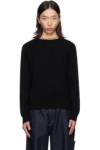 Burberry: Black Check Trim Wool Sweater | SSENSE