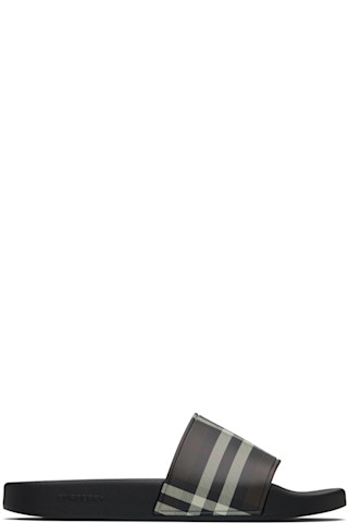 Burberry: Brown & Black Check Pool Slides | SSENSE display picture 1