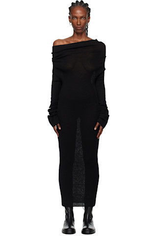 Black Barbro Dropped Shoulder Knitted Midi Dress by Ann