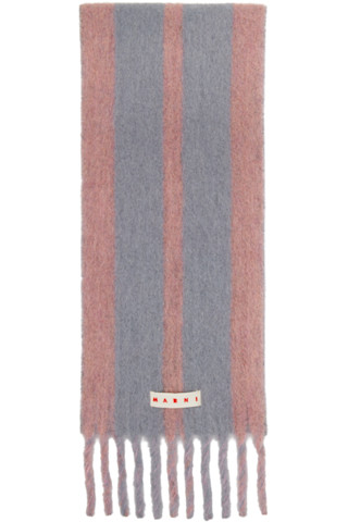 Marni: Pink & Gray Striped Alpaca Scarf | SSENSE