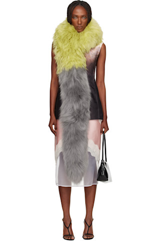 Green & Gray Bicolor Lamb Fur Scarf by Marni on Sale