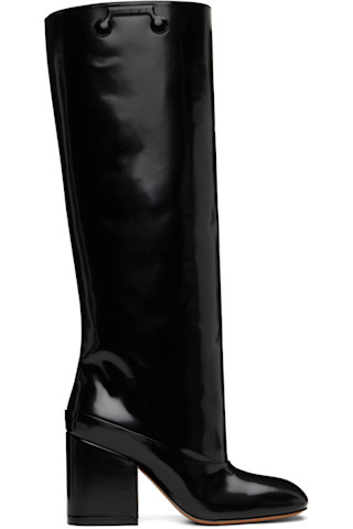Black Leather Trunkaroo Knee-High Tall Boots by Marni on Sale