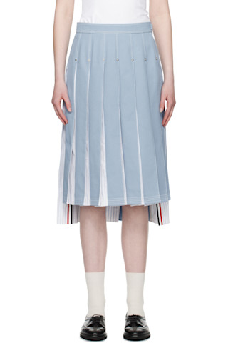 スカート THOM BROWNE Women Skirts FGCA32AF0932 Blue Thom Browne: Blue Pleated Denim Midi Skirt | SSENSE
