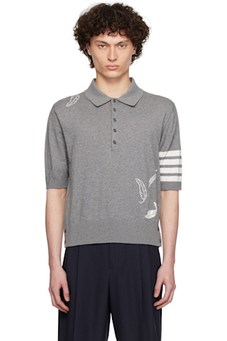 THOM BROWNE ポロシャツ　半袖　SG2271 Thom Browne: グレー Feather 半袖ニットポロシャツ | SSENSE 日本