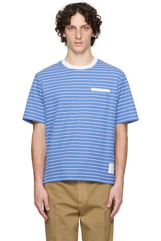 Thom Browne: Blue Milano Short Sleeve Pocket T-shirt | SSENSE
