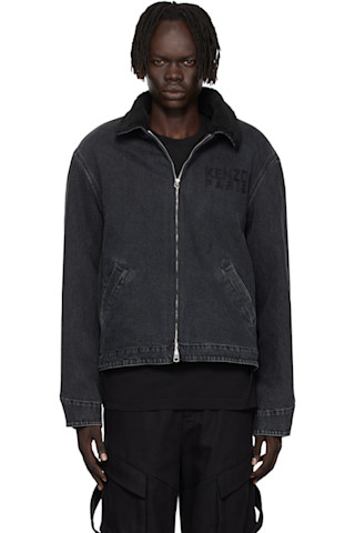 Black Kenzo Paris 'KENZO Happy Tiger' Utility Jacket by Kenzo on Sale