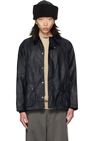 Navy Bedale Waxed Jacket by Barbour on Sale