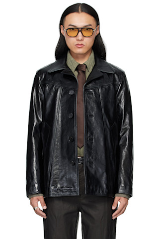 Black Boulevard Leather Jacket by MMIC on Sale