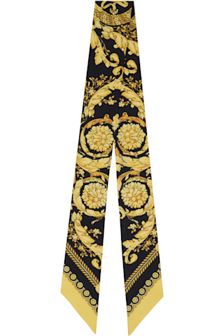 Versace: Black & Gold Barocco Silk Scarf | SSENSE