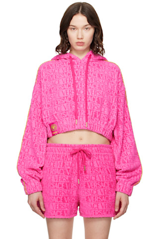 Versace パーカー　ハート柄 Pink 'I Heart Baroque' Crop Hoodie by Versace on Sale