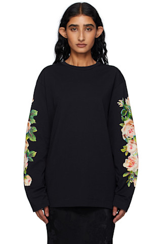 【関税込み】Simone Rocha ブラック Rose Bouquet 長袖Tシャツ Simone Rocha: Black Rose Bouquet Long Sleeve T-shirt | SSENSE
