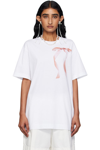 【関税・送料込】Simone Rocha 花柄アップリケ Tシャツ Simone Rocha: ホワイト Ribbon Bow Tail Tシャツ | SSENSE 日本