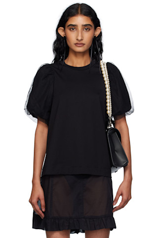SIMONE ROCHA パフスリーブ コットンジャージー Tシャツ Simone Rocha: ブラック チュール オーバーレイヤー