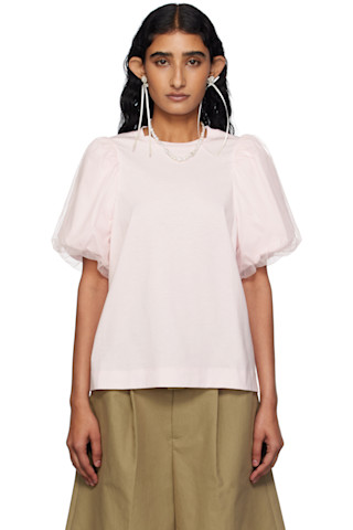 【送料&関税込】Simone Rocha Tulle Overlay Puff Sleeve Frill Simone Rocha: Pink Tulle Overlay Puff Sleeve T-shirt | SSENSE