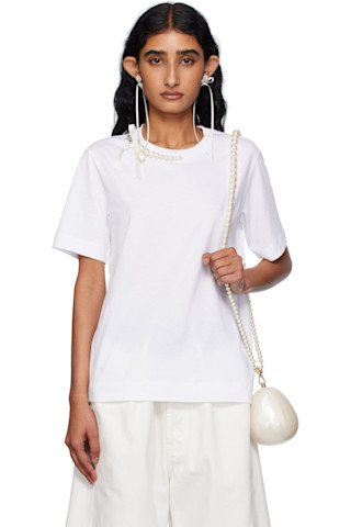 大人可愛い【Simone Rocha】コットンジャージーTシャツ Simone Rocha: ホワイト Pearl & Chain Boy Tシャツ | SSENSE 日本