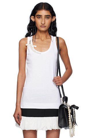 【関税込み】Simone Rocha ホワイト Pearl & Chain Boy Tシャツ Simone Rocha: White Pearl Chain Tank Top | SSENSE