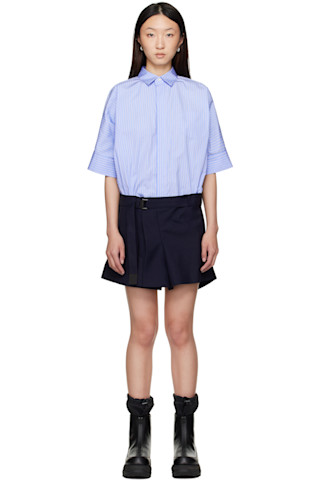 ワンピース SACAI Women Short Skirts SCW226458 Blue sacai: Blue Poplin & Suiting Minidress | SSENSE