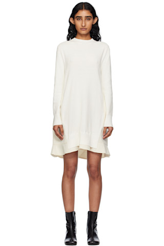 sacai: Off-White Suiting Mix Knit Minidress | SSENSE