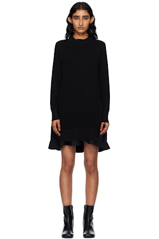 ワンピース Sacai SUITING MIX KNIT DRESS sacai: Black Suiting Mix Knit Minidress | SSENSE