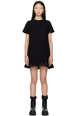 ワンピース Sacai Cotton jersey dress Black sacai: Black Nylon Twill & Cotton Jersey Minidress | SSENSE