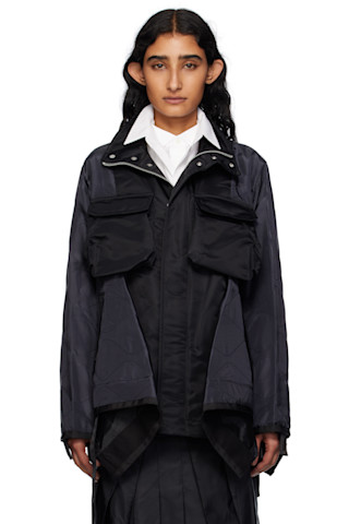 SACAI♡ Nylon Twill Mix Coat - BLACK 001 sacai: Black Nylon Twill Mix Coat | SSENSE