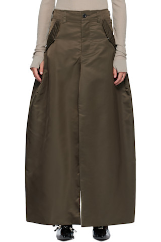 sacai: Khaki Nylon Twill Maxi Skirt | SSENSE