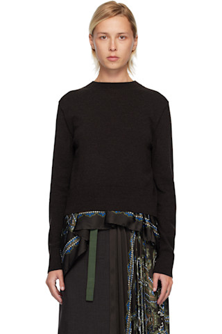 Brown Paisley Print & Wool Knit Sweater by sacai on Sale