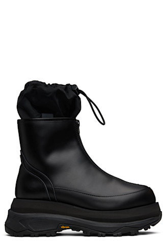 【関税込み】sacai ブラック ジップアップ ブーツ sacai: Black Zip Up Boots | SSENSE