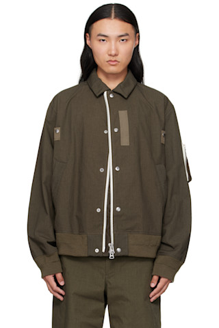 sacai: カーキ リップストップ ボンバージャケット | SSENSE 日本