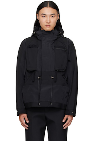 sacai: Black Suiting Bonding & Grosgrain Jacket | SSENSE