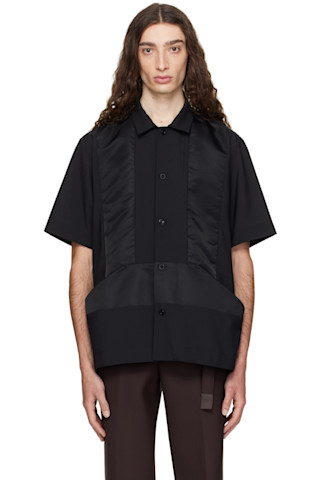 sacai ブラック ボタン付きシャツジャケット 中古・古着通販】sacai (サカイ) オープンカラーシャツ ブラック