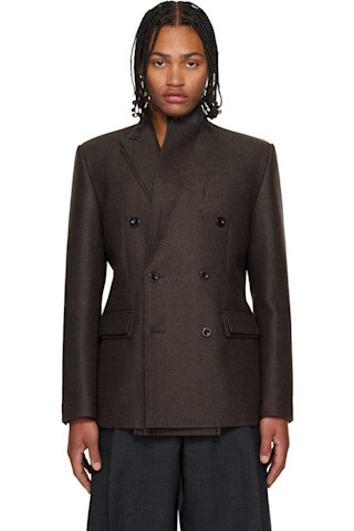 sacai: ブラウン ダブルフェイス ウール テーラードジャケット