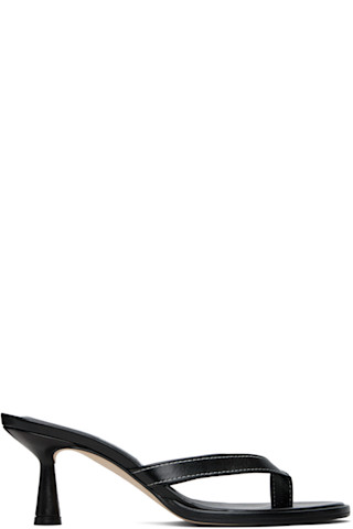 Aeyde DAPHNENAPPALEATHERBLACK 関税送料込 Aeyde: Black Daphne Leather Toe-Post Heeled Sandals | SSENSE