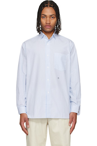 nanamica ストライプ 長袖シャツ Lサイズjjj nanamicaのブルー＆ホワイト Wind レギュラーカラー ストライプ シャツ