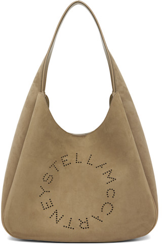 バッグ・カバンその他 Stella McCartney Large Khaki Hobo Bag with Logo Stella McCartney: Khaki Faux-Suede Logo & Piping Large Tote