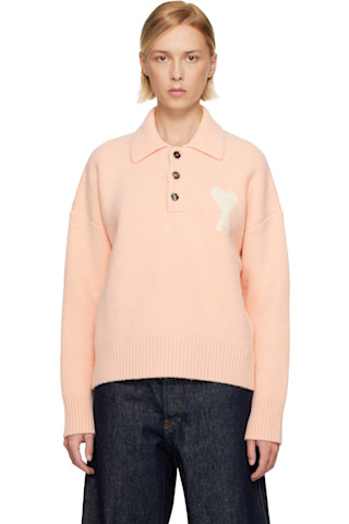 ami♡*°　1225 Pink Alpaca Long Sleeves Ami de Coeur Polo by AMI Paris on Sale