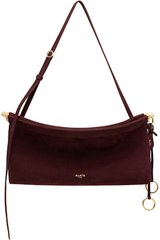ショルダーバッグ・ポシェット ALAIA LE CLICK EAST WEST MEDIUM BAG IN GARNET RED NUBUCK ALAÏA: Burgundy 'Le Click' East West Medium Bag | SSENSE