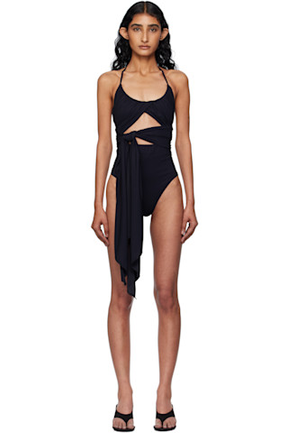 【関税込み】ALAIA ブラック Cross ツーピース スイムウェア ALAÏA: ブラック Cross ツーピース スイムウェア | SSENSE 日本
