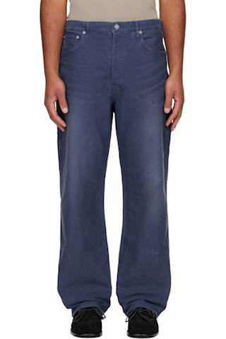 visvim: Navy Fluxus 01 Wide G.Cords Trousers | SSENSE