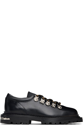 Black Hard Leather Oxfords by Toga Pulla on Sale