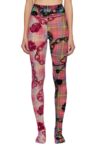 レッグウェア CHOPOVA LOWENA CHECK LEGGINGS Multicolor Tartan Chain Mesh Leggings by Chopova Lowena on Sale
