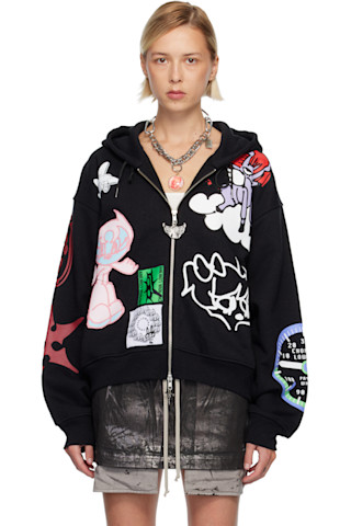 Black Flying High Zip Hoodie by Chopova Lowena on Sale