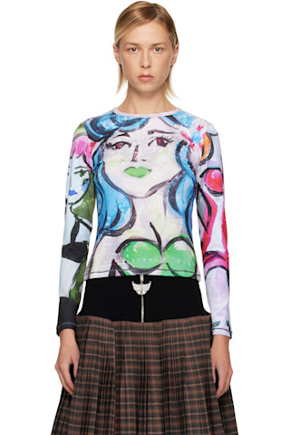 Multicolor Painted Pin Up Fitted Jersey T-shirt by Chopova Lowena