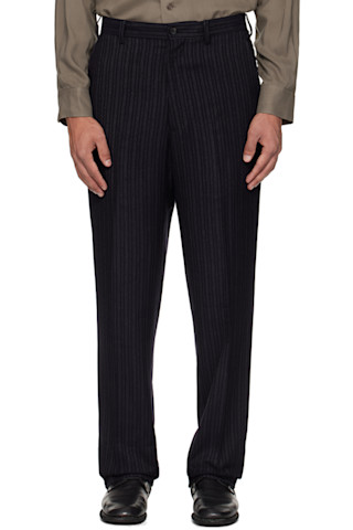 YOHJI YAMAMOTO: Black Suit RY Heather ST Flat Trousers | SSENSE